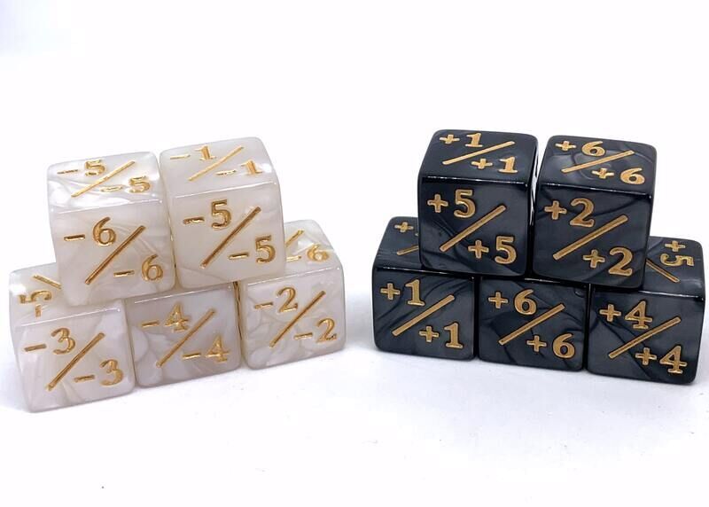 Würfelset Pearl D6: Counter Dice +/-, 6 Black + 6 White (12)