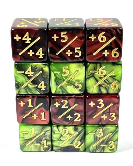 W?rfelset 2-Toned D6: Counter Dice +/-, 6 Red + 6 Green (12)